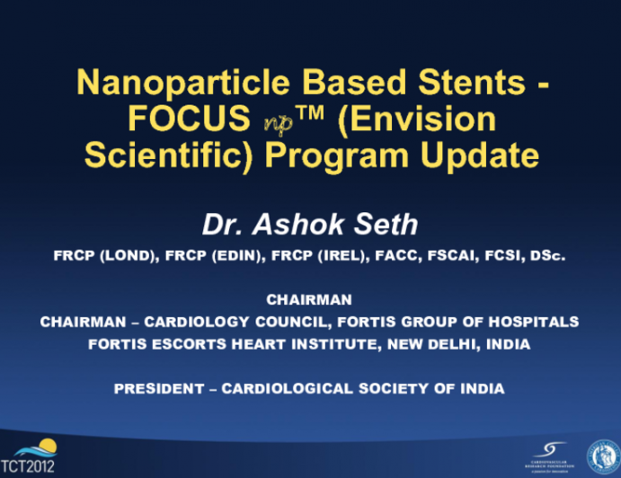 Nanoparticle-Based Stents 2: FOCUS np (Envision Scientific) Program Update