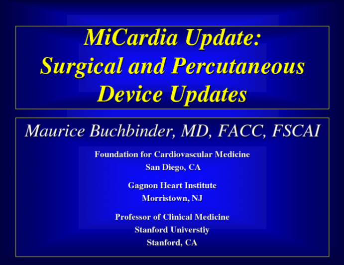 Micardia Update: Surgical and Percutaneous Device Progress