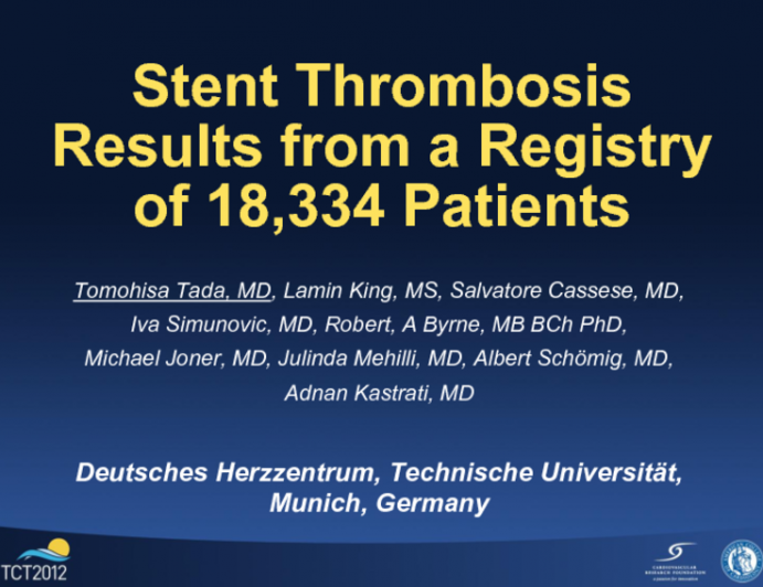 Stent Thrombosis Results from a Registry in 18,334 Patients