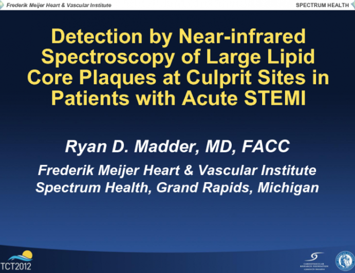 TCT-23. Detection by Near-infrared Spectroscopy of Large Lipid Core Plaques at Culprit Sites in Patients with Acute ST-Segment Elevation Myocardial Infarction