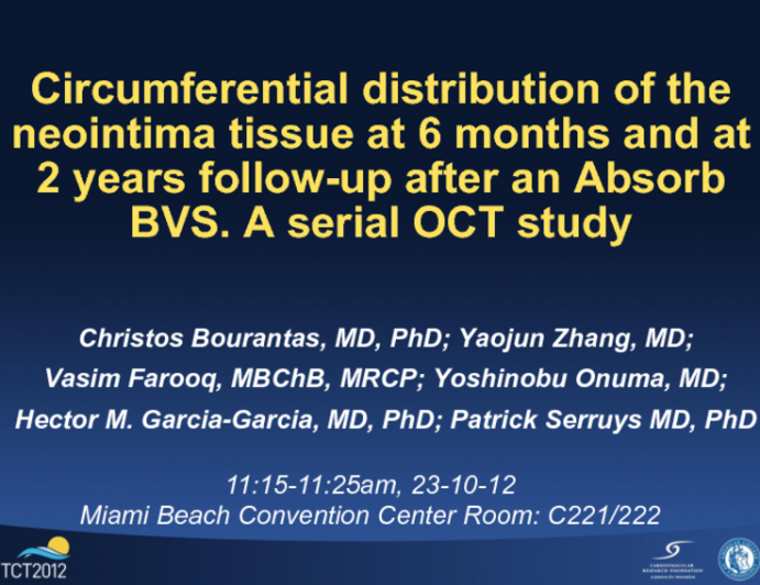 TCT-36. Circumferential Distribution of the Neointima Tissue at 6 Months and 2 at Years Follow-up After a Bioresorbable Scaffold Implantation: A Serial Optical Coherence...