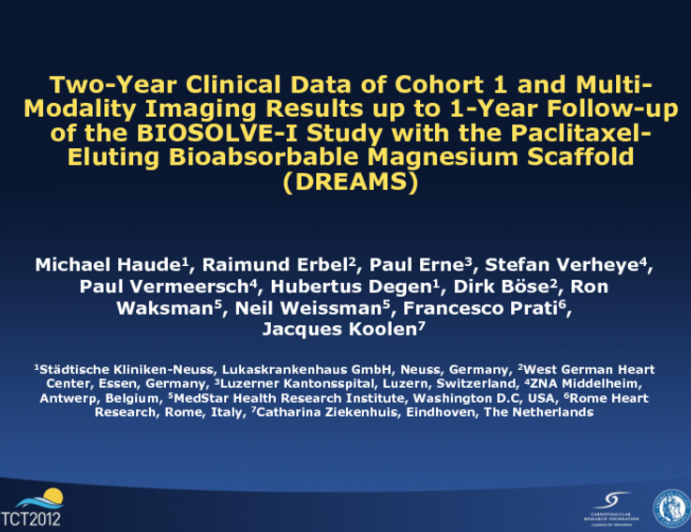 TCT-38. Two-year Clinical Data of Cohort 1 and Multi-modality Imaging Results Up to 1-year Follow-up of the BIOSOLVE-I Study with the Paclitaxel-eluting Bioabsorbable...