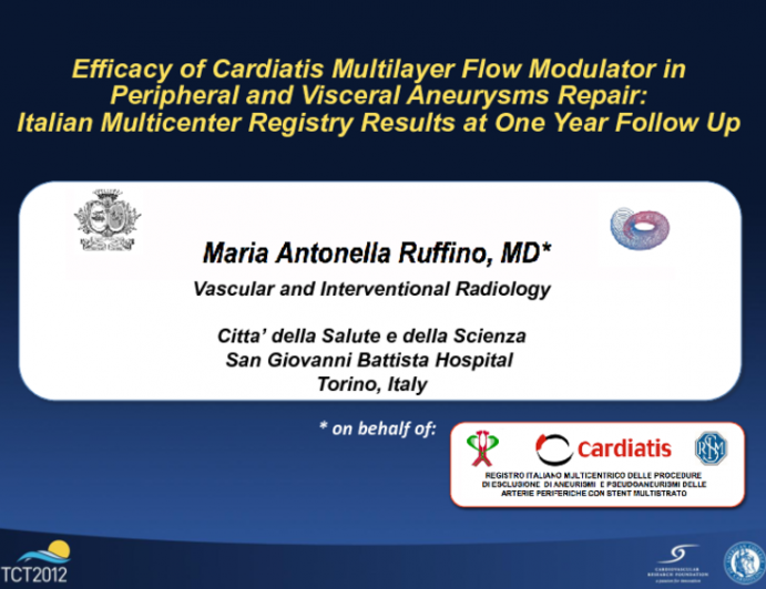 TCT-5. Efficacy of Cardiatis Multilayer Flow Modulator in Peripheral and Visceral Aneurysms Repair: Italian Multicenter Registry Results at One Year Follow Up