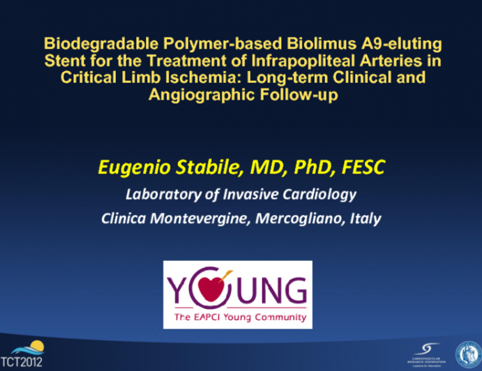 TCT-6. Biodegradable Polymer-based Biolimus A9-eluting Stent for the Treatment of Infrapopliteal Arteries in Critical Limb Ischemia: Long-term Clinical and Angiographic Follow-up