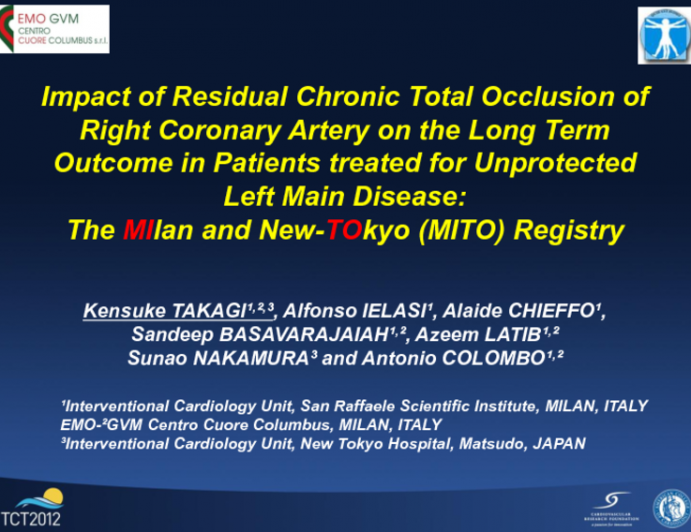 TCT-66. Impact of Residual Chronic Total Occlusion of Right Coronary Artery on the Long Term Outcome in Patients Treated for Unprotected Left Main Disease: The MIlan and...