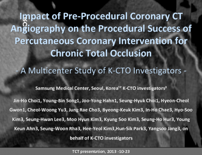 TCT-74. Impact of Pre-Procedural Coronary CT Angiography on the Procedural Success of Percutaneous Coronary Intervention for Chronic Total Occlusion: A Multicenter Study of...