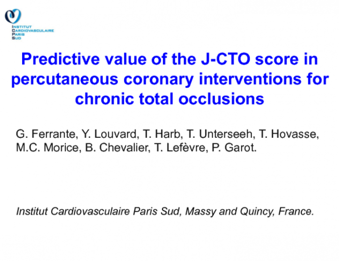 TCT-76. Predictive Value of the J-CTO Score in Percutaneous Coronary Interventions for Chronic Total Occlusions