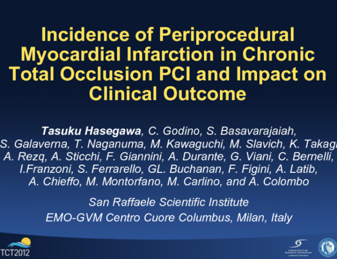 TCT-80. Incidence of Periprocedual Myocardial Infarction in Chronic Total Occlusion PCI and Impact on Clinical Outcome