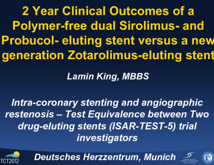 TCT-48. Two Year Follow-up and Sub-group Analysis of a Polymer-free Sirolimus- and Probucol-eluting Stent vs. A New Generation Zotarolimus-eluting Stent in Coronary Artery Disease