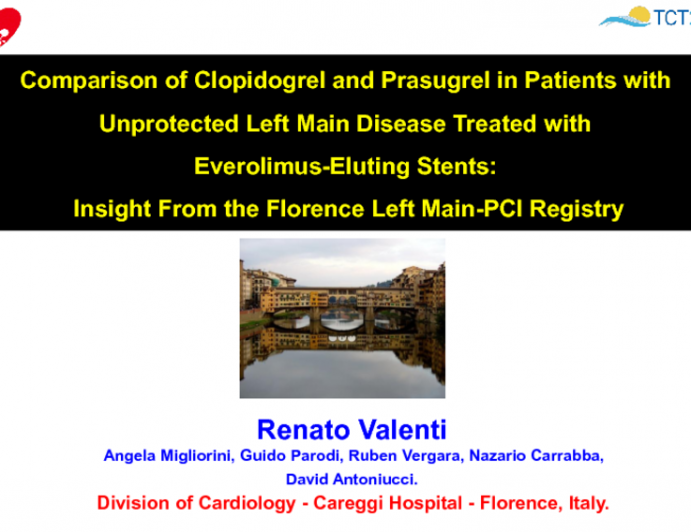 TCT-51. Comparison of Clopidogrel and Prasugrel in Patients with Unprotected Left main Disease Treated with Everolimus-eluting Stents: Insight from the Florence Left Main-PCI...