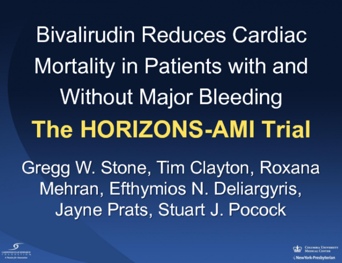 TCT-52. Bivalirudin Reduces Cardiac Mortality in Patients with and Without Major Bleeding: The HORIZONS-AMI Trial