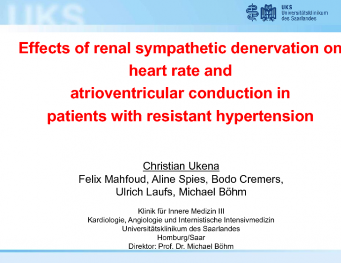 TCT-14. Effects of Renal Sympathetic Denervation on Heart Rate and Atrioventricular Conduction in Patients with Resistant Hypertension