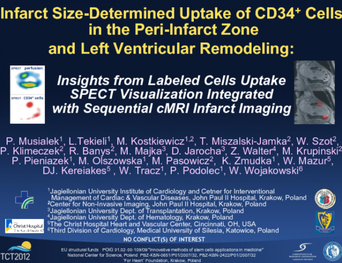 TCT-61. Infarct Size-Determined Uptake of CD34+ Cells in the Peri-Infarct Zone and Left Ventricular Remodeling: Insights from Integration of Labeled Cells Uptake SPECT...