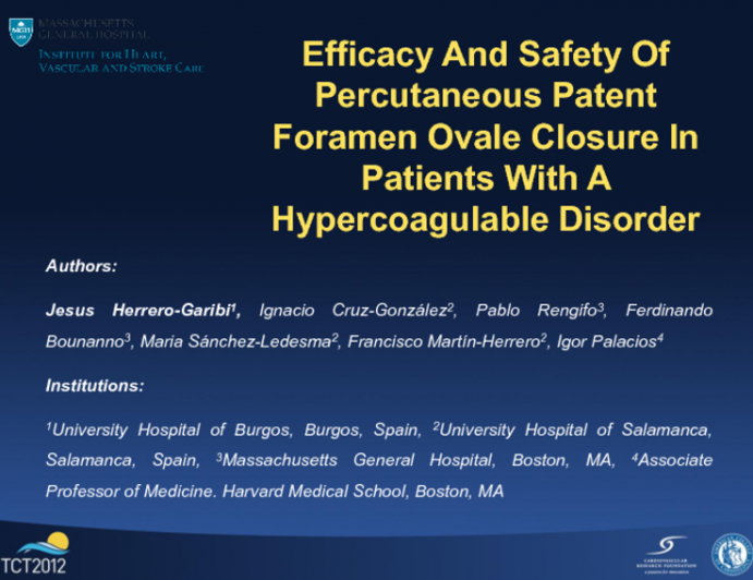 TCT-85. Efficacy and Safety of Percutaneous Patent Foramen Ovale Closure in Patients with a Hypercoagulable Disorder