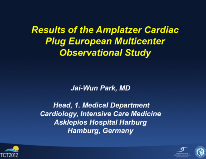 TCT-86. Results of the Amplatzer Cardiac Plug European Multicenter Prospective Observational Study