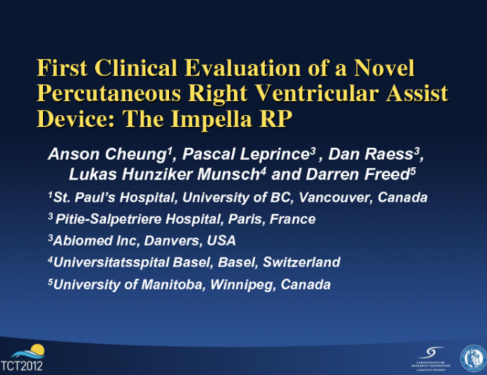 TCT-371. First Clinical Evaluation of a Novel Percutaneous Right Ventricular Assist Device: The Impella RP