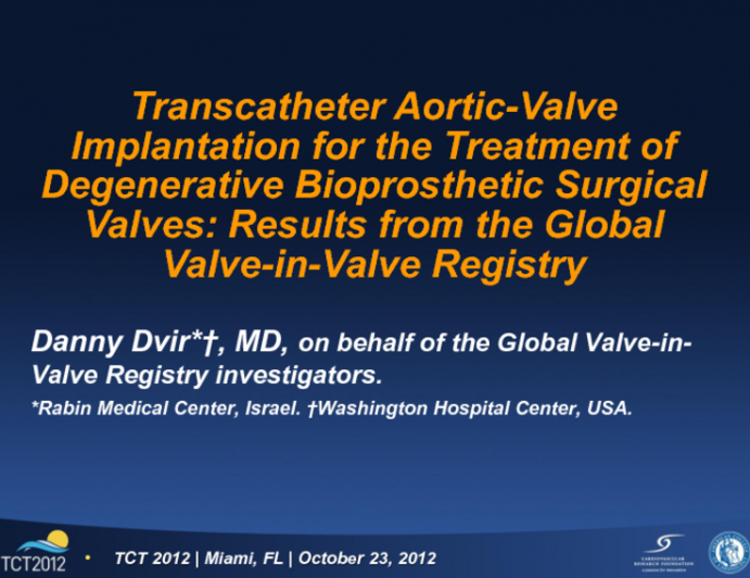 TCT-100. Transcatheter Aortic Valve Replacement for Degenerative Bioprosthetic Surgical Valves: Results from the Global Valve-in-Valve Registry