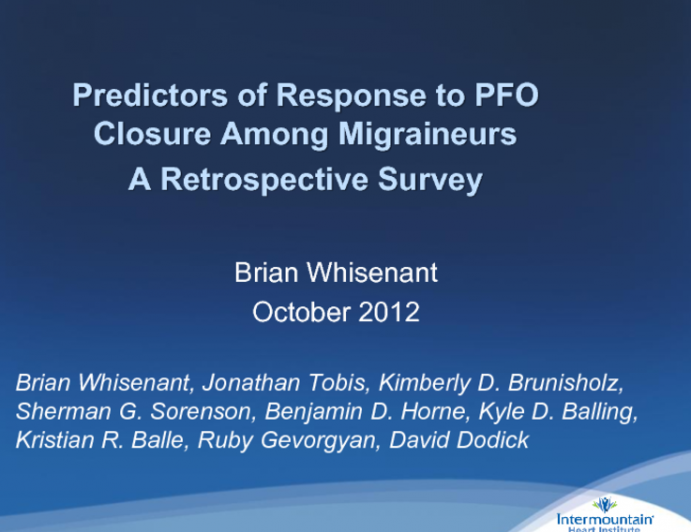 PFO Closure for Migraine: Predictors of Clinical Improvement Following PFO Closure