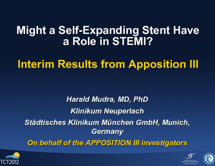Might a Self-Expanding Stent have a Role in STEMI? Interim Results from APPOSITION III