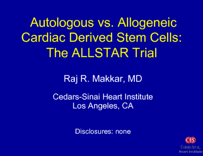 Autologous vs. Allogeneic Cardiac Stem Cells: The Allstar Trial