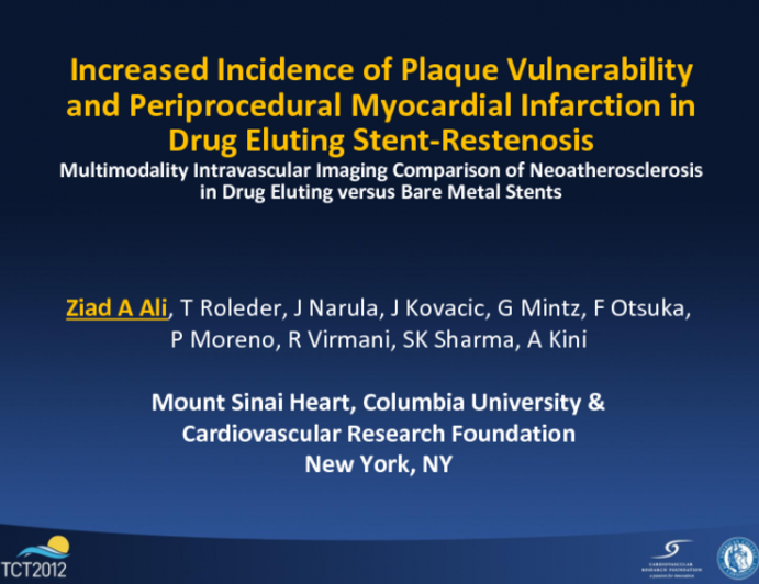 Neoatherosclerosis Mediated Plaque Vulnerability and Periprocedural Myocardial Infarction