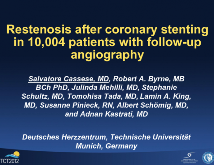 Restenosis After Coronary Stenting in 10,004 Patients with Follow-up Angiography