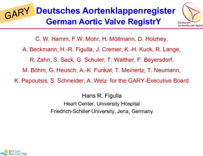 Featured Lecture: The German Aortic Valve Therapy Registry (GARY): Comparison of Surgery vs. TAVI and Introduction to the New AKL TAVI Risk Score