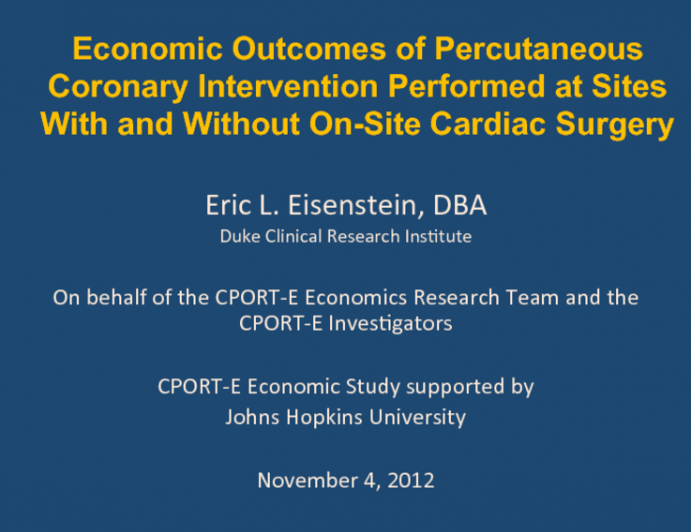 Economic Outcomes of Percutaneous Coronary Intervention Performed at Sites With and Without On-Site Cardiac Surgery