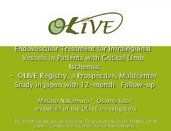 Endovascular Treatment for Infrainguinal Vessels in Patients with Critical Limb Ischemia: OLIVE Registry, a Prospective, Multicenter Study in Japan with 12-month Follow-up