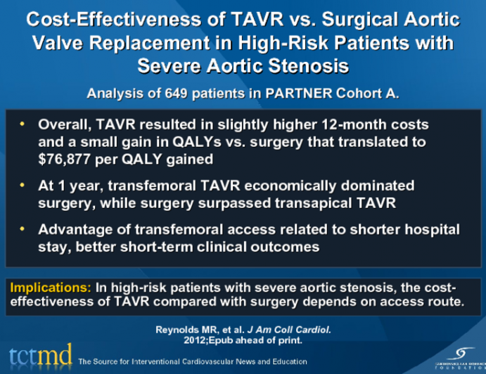 Cost-Effectiveness of TAVR vs. Surgical Aortic Valve Replacement in High-Risk Patients with Severe Aortic Stenosis