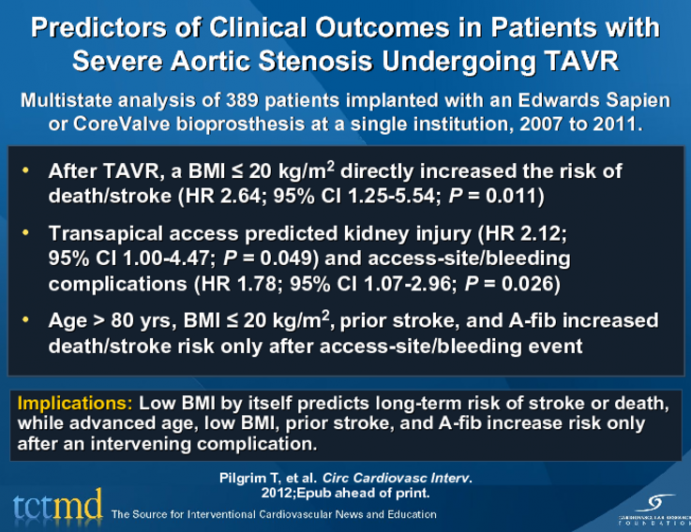 Predictors of Clinical Outcomes in Patients with Severe Aortic Stenosis Undergoing TAVR