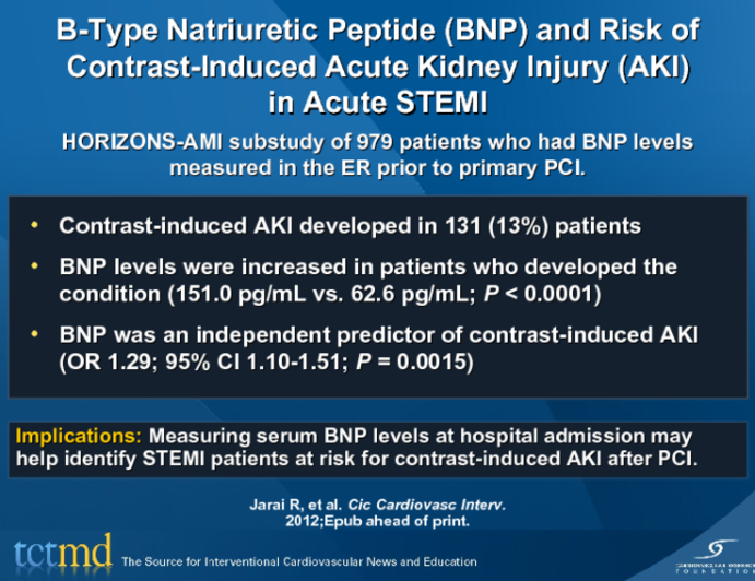 B-Type Natriuretic Peptide (BNP) and Risk of Contrast-Induced Acute Kidney Injury (AKI) in Acute STEMI