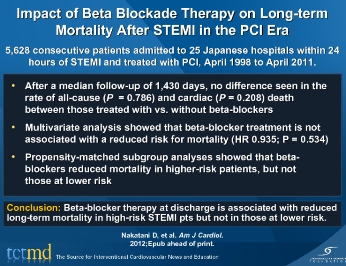 Impact of Beta Blockade Therapy on Long-term Mortality After STEMI in the PCI Era