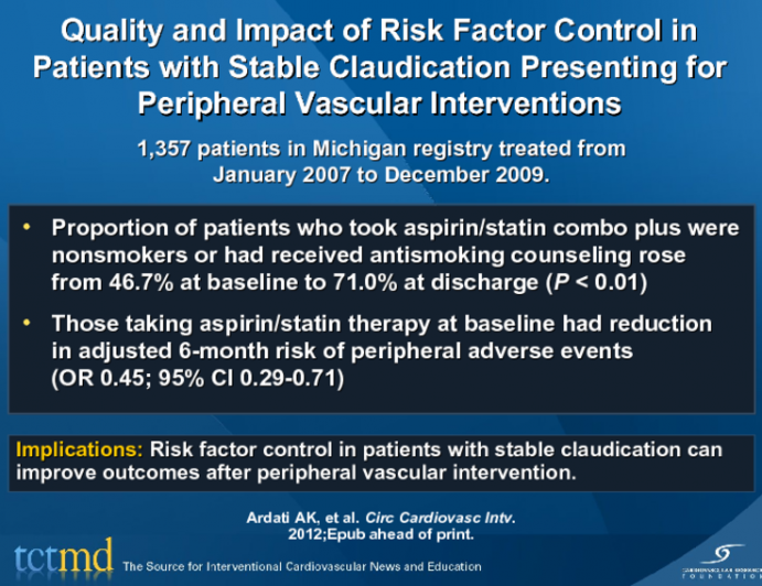 Quality and Impact of Risk Factor Control in Patients with Stable Claudication Presenting for Peripheral Vascular Interventions