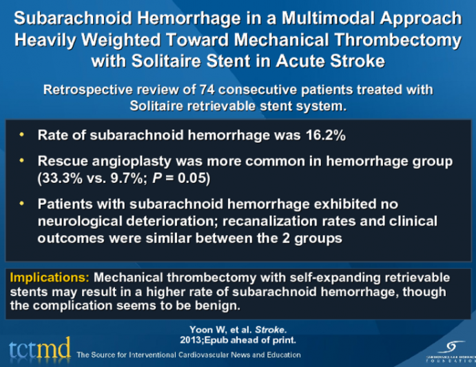 Subarachnoid Hemorrhage in a Multimodal Approach Heavily Weighted Toward Mechanical Thrombectomy with Solitaire Stent in Acute Stroke