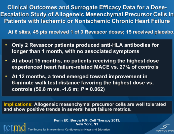 Clinical Outcomes and Surrogate Efficacy Data for a Dose-Escalation Study of Allogeneic Mesenchymal Precursor Cells in Patients with Ischemic or Nonischemic Chronic Heart Failure