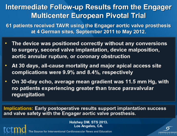 Intermediate Follow-up Results from the Engager Multicenter European Pivotal Trial