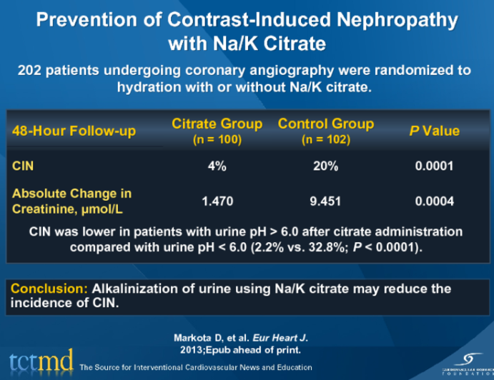Prevention of Contrast-Induced Nephropathy with Na/K Citrate