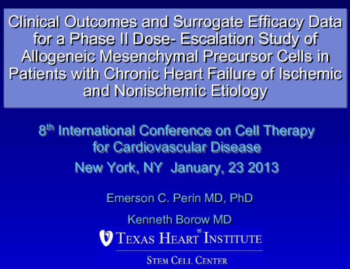 Clinical Outcomes and Surrogate Efficacy Data for a Phase II Dose-Escalation Study of Allogeneic Mesenchymal Precursor Cells