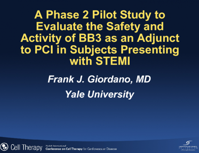 A Phase 2 Pilot Study to Evaluate the Safety and Activity of BB3 as an Adjunct to PCI in Subjects Presenting with STEMI