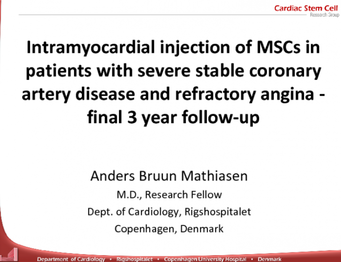 Intramyocardial injection of MSCs in patients with severe stable coronary artery disease and refractory angina - final 3 year follow-up