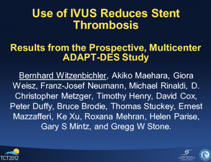 Use of IVUS reduces stent thrombosis: Results from the prospective, multicenter ADAPT-DES study