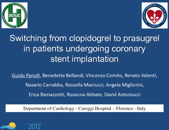 Switching from Clopidogrel to Prasugrel in Patients Undergoing Coronary Stent Implantation