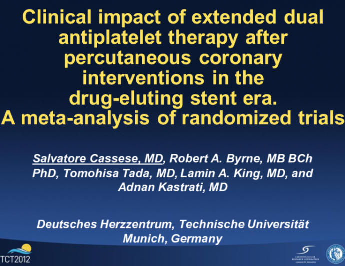 Clinical impact of extended dual antiplatelet therapy after percutaneous coronary interventions in the drug-eluting stent era: a meta-analysis of randomized trials.