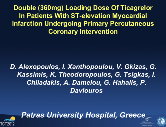 Double (360mg) Loading Dose Of Ticagrelor In Patients With ST-elevation Myocardial Infarction Undergoing Primary Percutaneous Coronary Intervention
