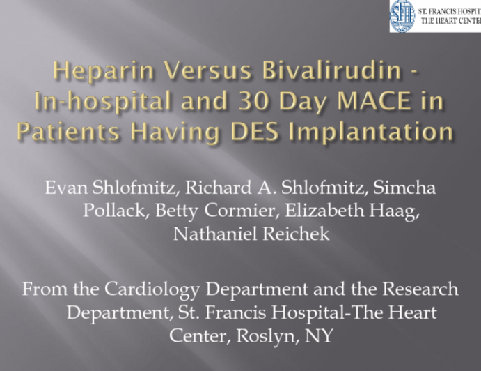 Heparin Versus Bivalirudin– In-hospital And 30 Day MACE In Patients Having DES Implantation