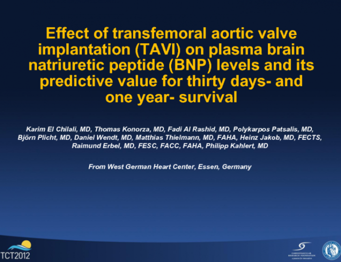 Effect of Transfemoral Aortic Valve Implantation on Plasma Brain Natriuretic Peptide Levels and Its Predictive Value for 30-day and 1-year survival