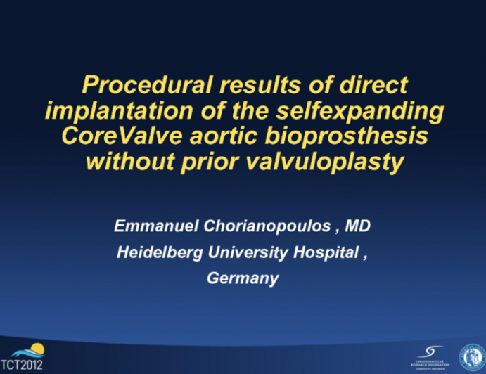 Procedural results of direct implantation of the selfexpanding CoreValve aortic bioprosthesis without prior valvuloplasty