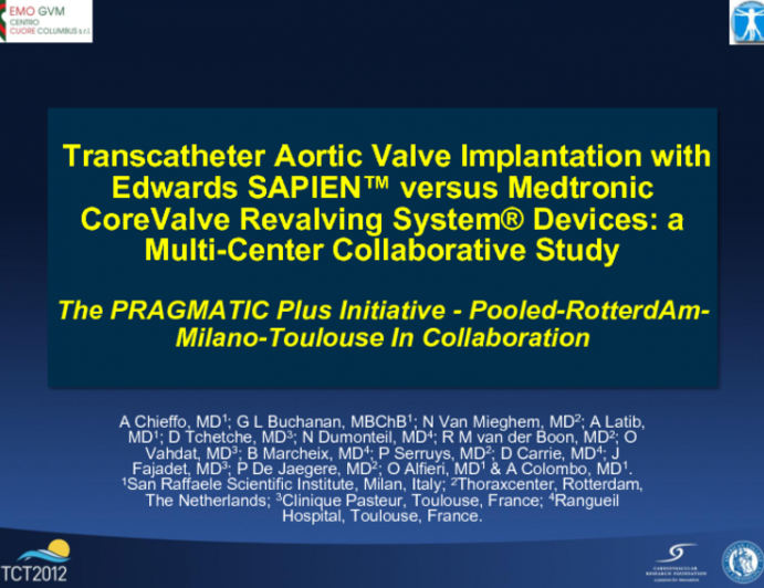 Transcatheter Aortic Valve Implantation with Edwards SAPIEN™ versus Medtronic CoreValve Revalving System® Devices: a Multi-Center Collaborative Study The PRAGMATIC Initiative –...