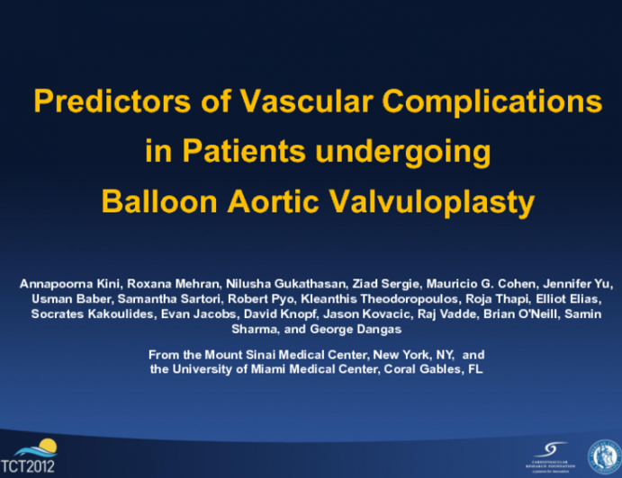 Predictors of Vascular complications in patients undergoing Balloon Aortic Valvuloplasty